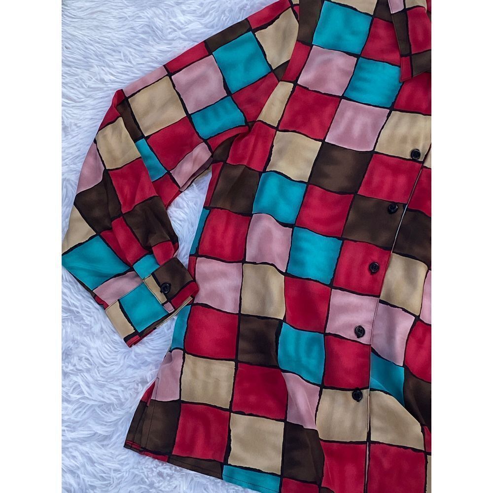 Elementz SZ M Woman’s Colorful Block Print Button Down Blouse/Top - Picture 5 of 10